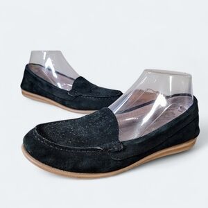 G.H. Bass & Co. Black Suede Perforated Flats Loafers Shoes Size 7.5